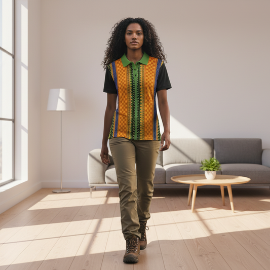 African Kente Stripe Polo Shirt — Vibrant Cultural Print Golf Polo