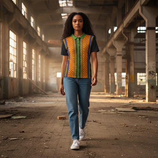 African Kente Stripe Polo Shirt — Vibrant Cultural Print Golf Polo