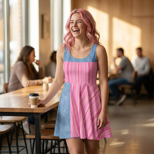 Pink Striped Skater Dress — Casual Summer A-Line Dress