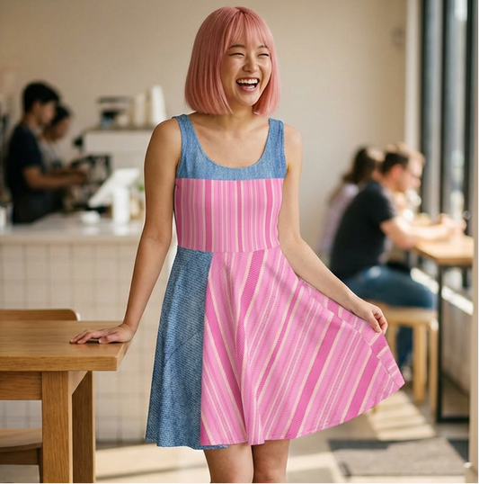 Pink Striped Skater Dress — Casual Summer A-Line Dress