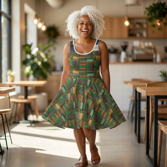 African Kente Print Skater Dress