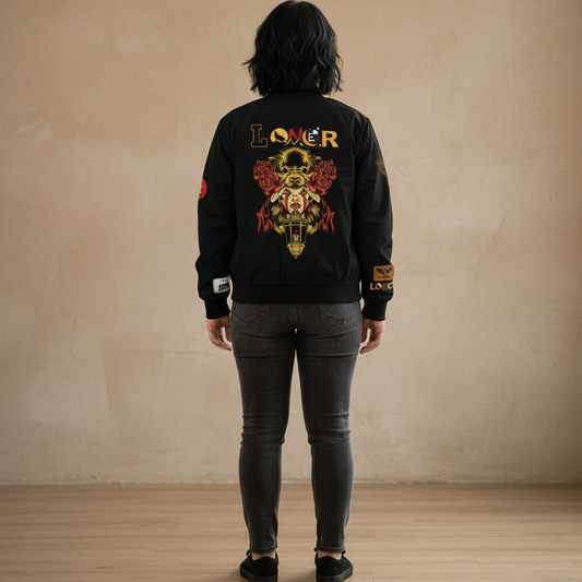 Wolf Themed Women's Bomber Jacket, Illusion Art Graphic Outerwear, Wild Animal Print