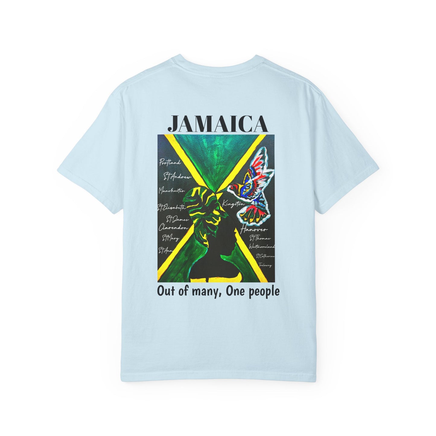 Handcrafted Jamaican Flag Art Graphic Tee, Unisex Garment-Dyed T-shirt