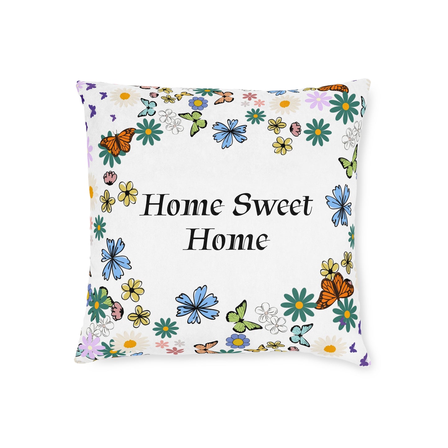 Floral Home Sweet Home Square Pillow - Cozy Decor for Living Room & Bedroom