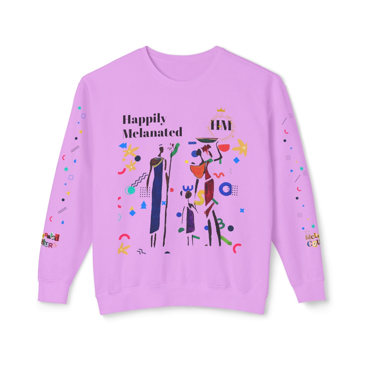 Bold Ethnic Unisex Light Weight Crewneck, Hand-drawn Tribal Family Doodle Design