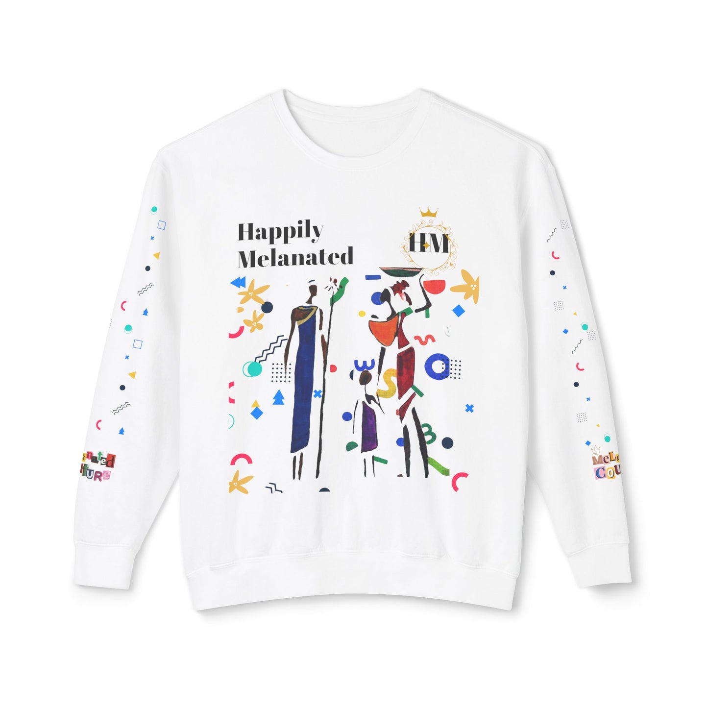 Bold Ethnic Unisex Light Weight Crewneck, Hand-drawn Tribal Family Doodle Design