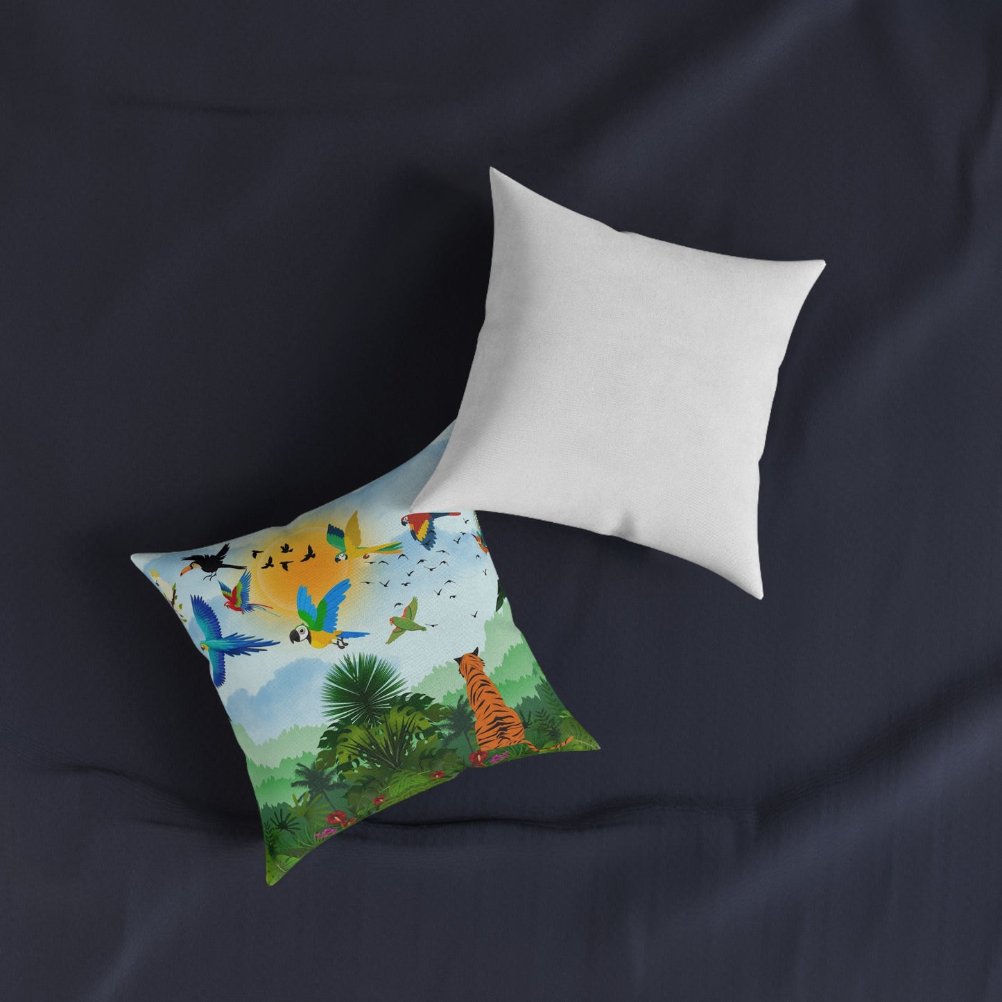 Tropical Jungle Square Pillow with Vibrant Wildlife Design