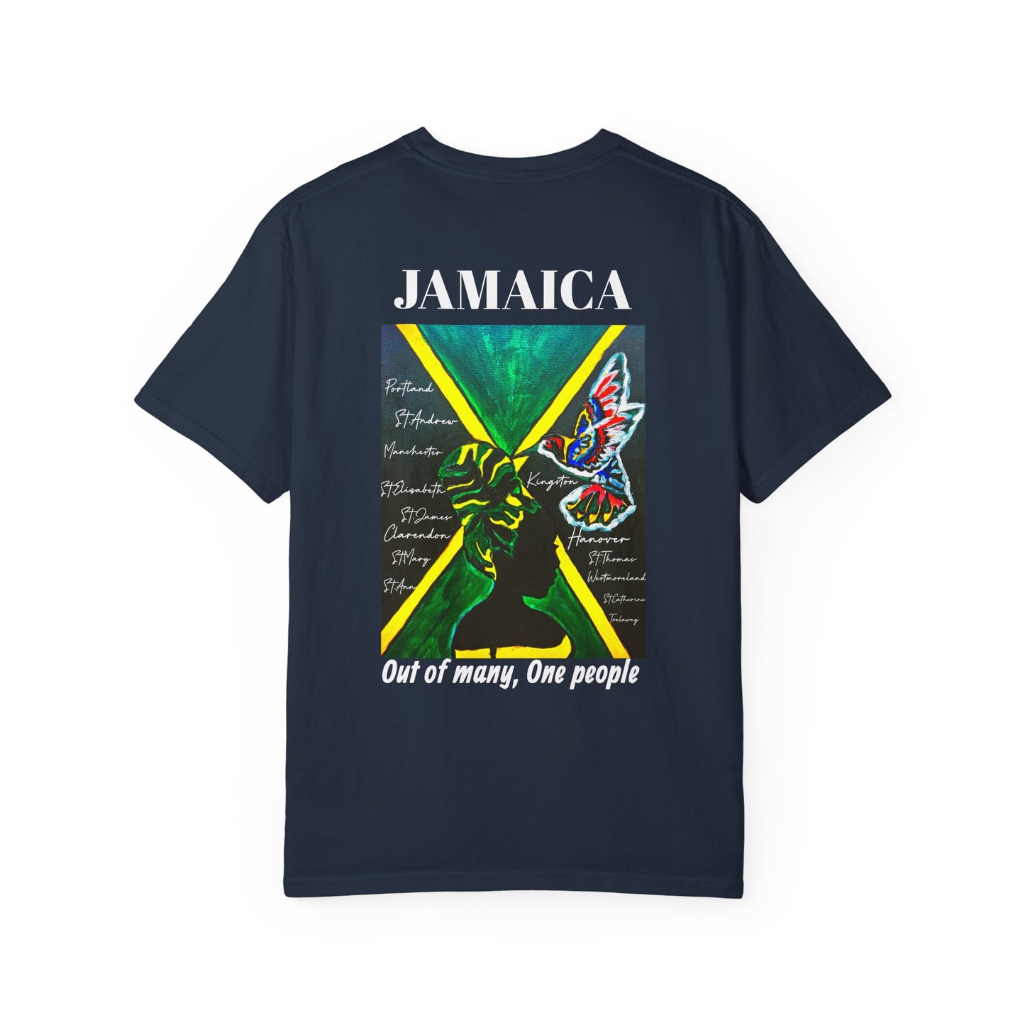 Handcrafted Jamaican Flag Art Graphic Tee, Unisex Garment-Dyed T-shirt