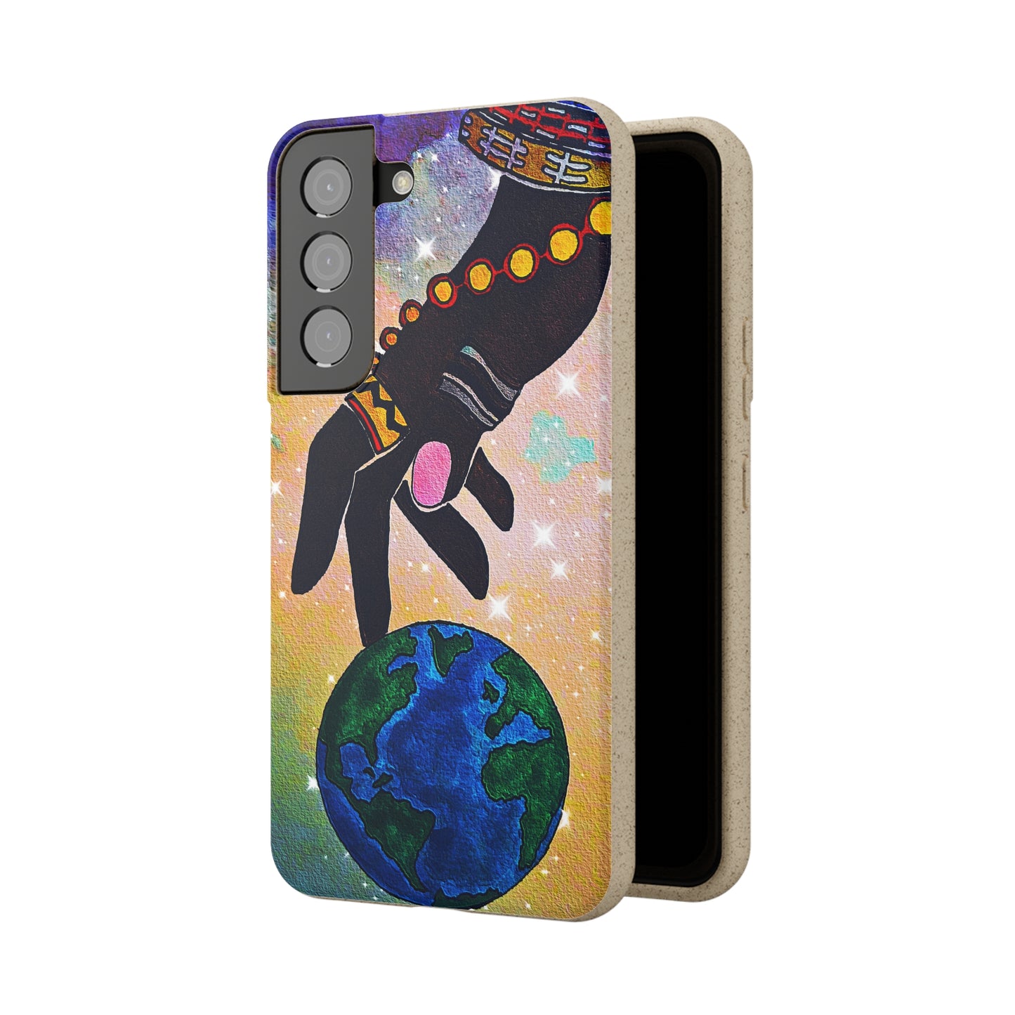 Artistic Biodegradable Case, Cosmic Ethnic Hand Design, Eco-Friendly Phone Accessory, iPhone and Android