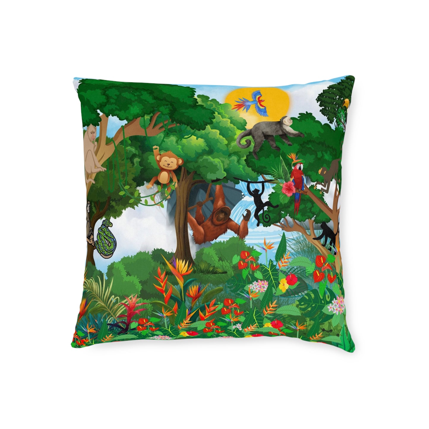 Vibrant Jungle Animal Square Pillow - Perfect for Kids' Rooms & Playspaces