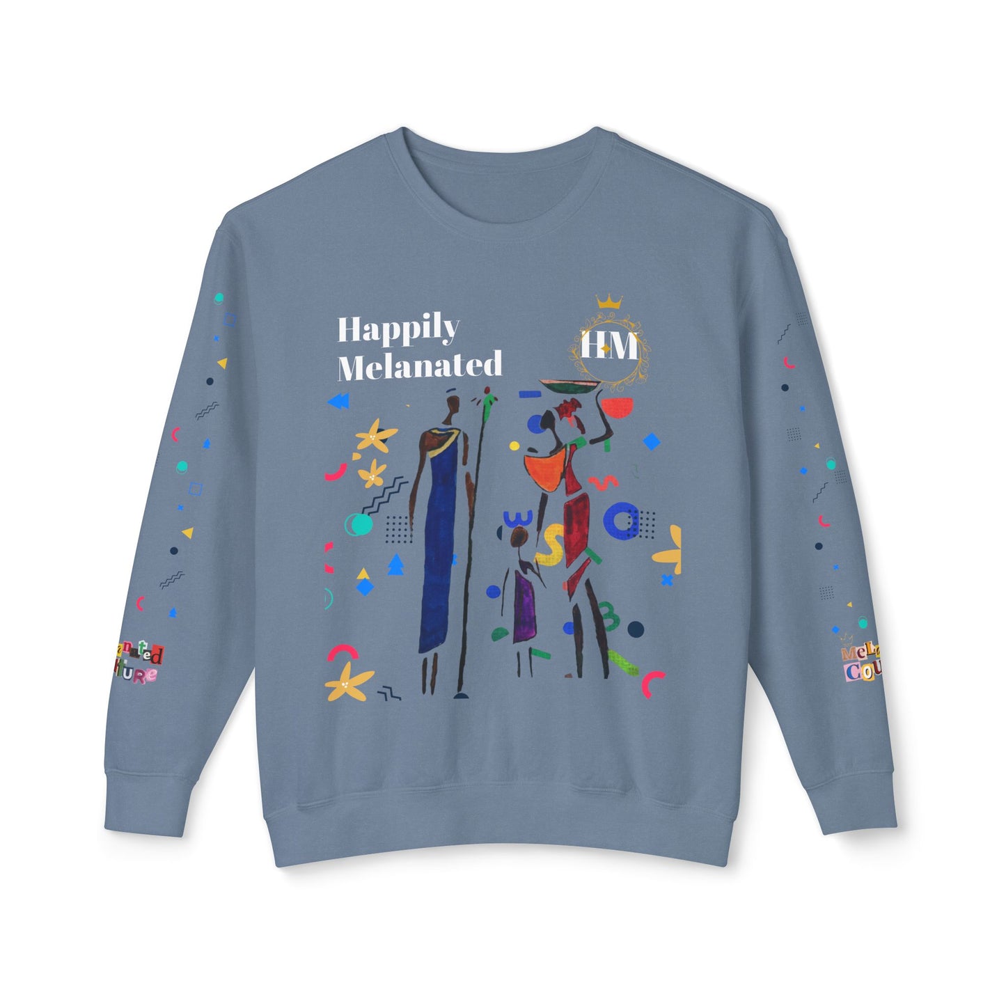 Bold Ethnic Unisex Light Weight Crewneck, Hand-drawn Tribal Family Doodle Design