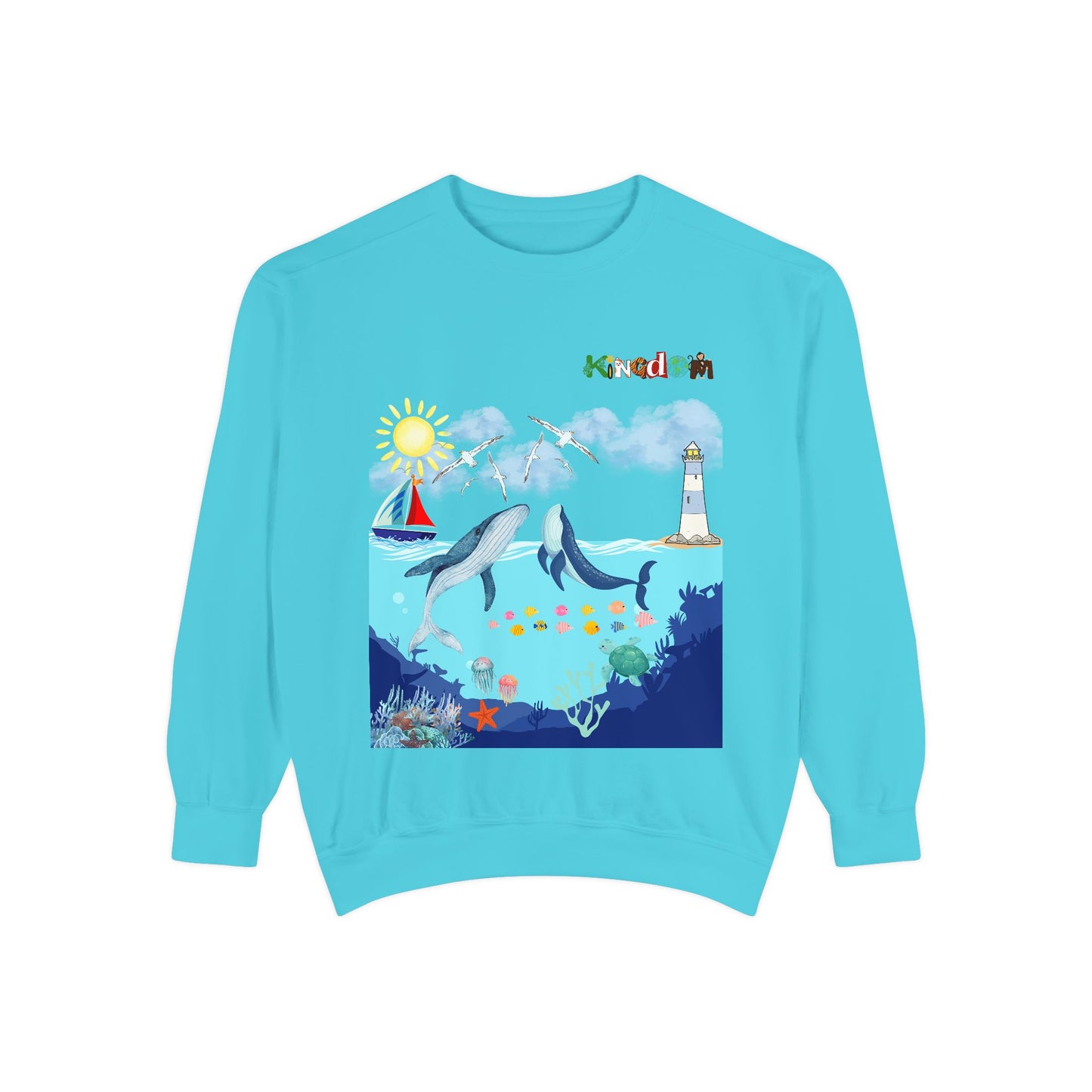 Kingdom Ocean Sweatshirt — Whale & Lighthouse Unisex Graphic Crewneck Sweater