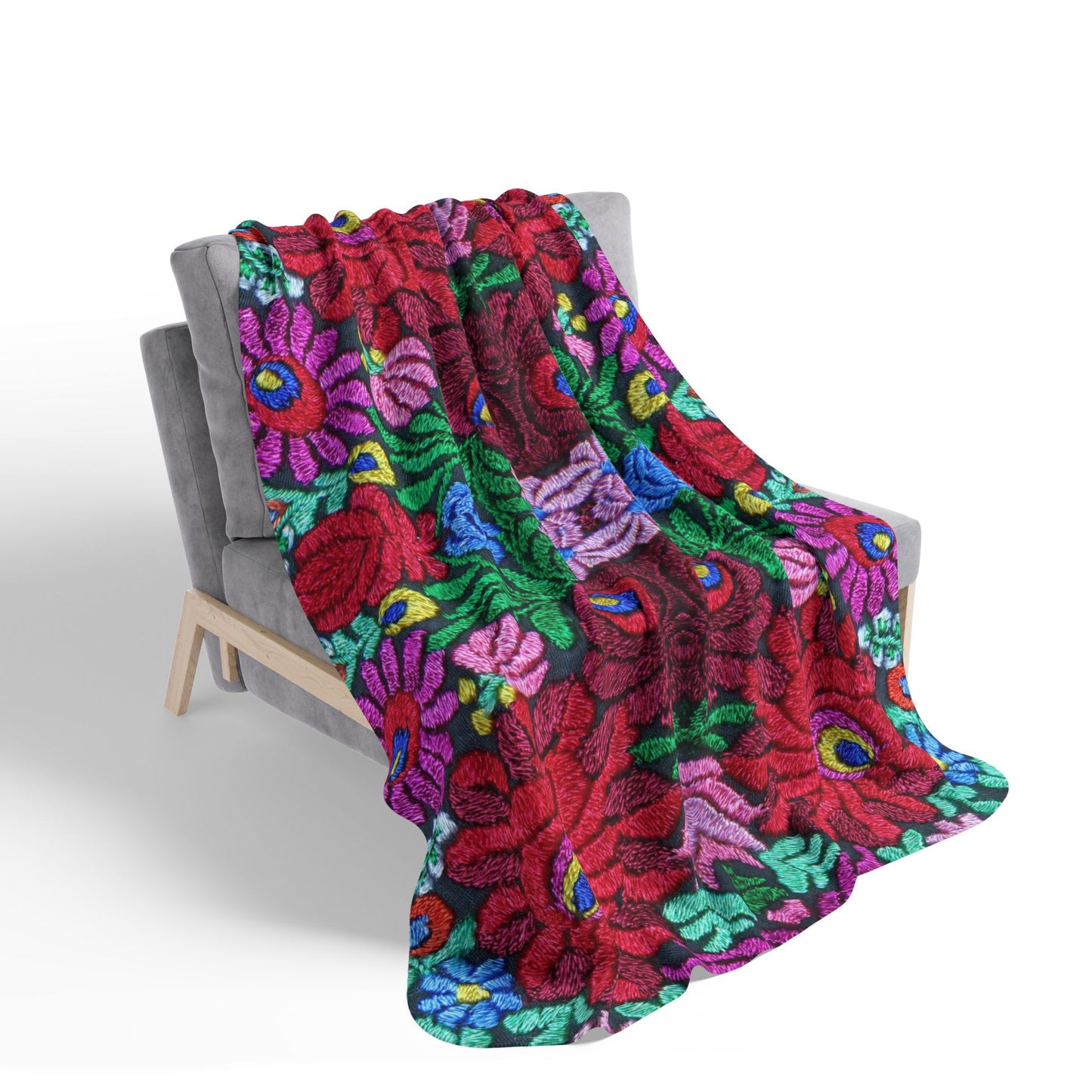 Vibrant Floral Mosaic Sherpa Blanket — Plush Fleece Throw