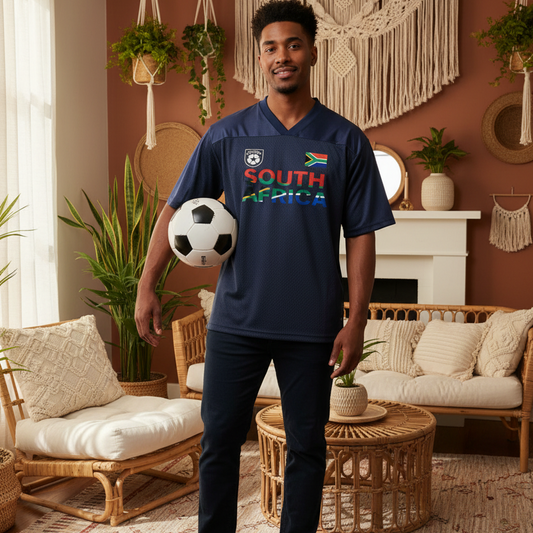 South African Flag Themed Graphic Mesh V-Neck Soccer Jersey