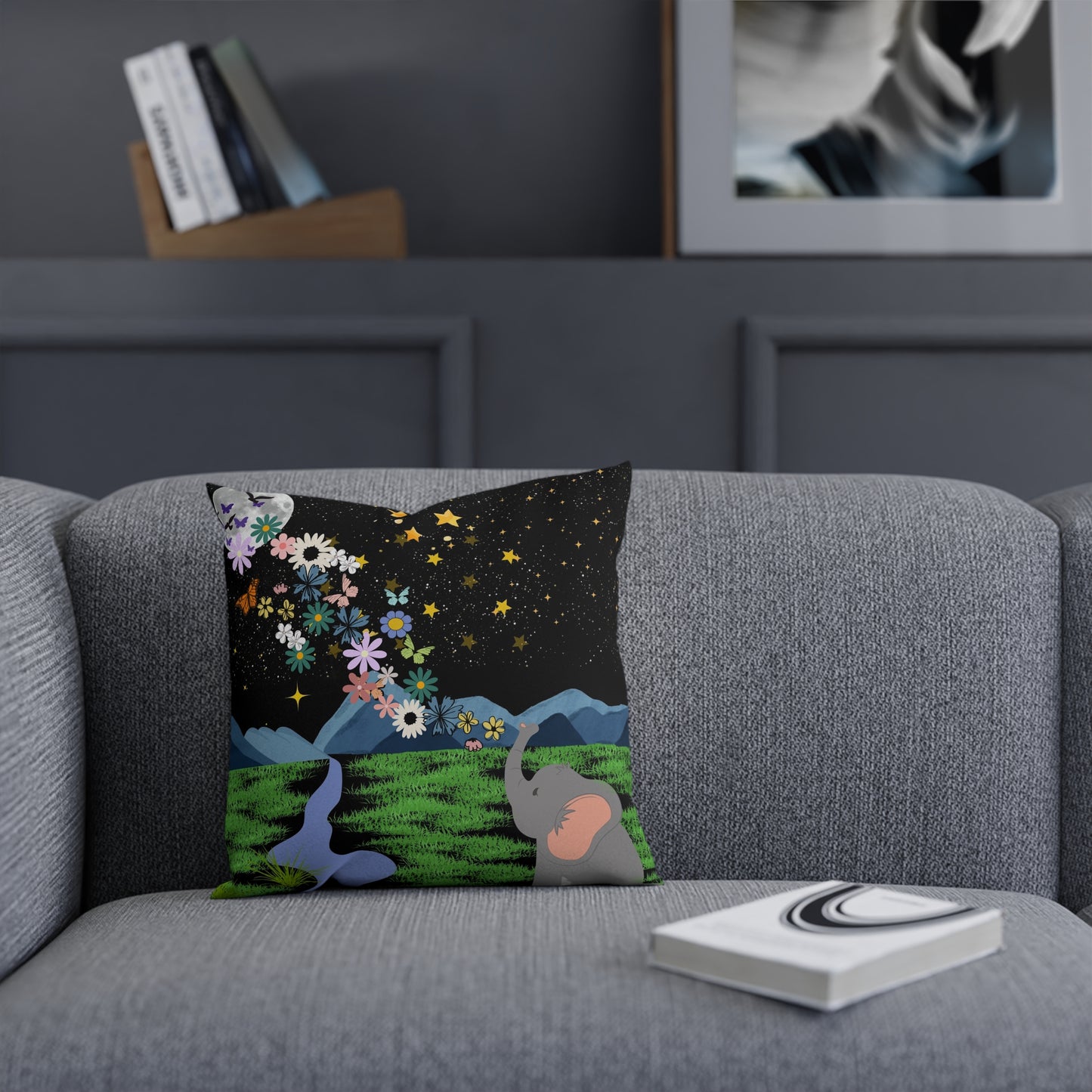 Elephant Dreamscape Cushion - A Cozy Decor for Nature Lovers