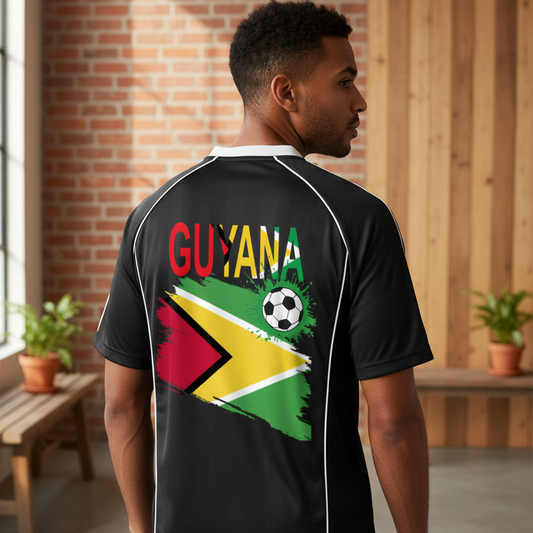 Guyana Flag Themed Unisex Graphic Shadow Stripe Collared Soccer Jersey