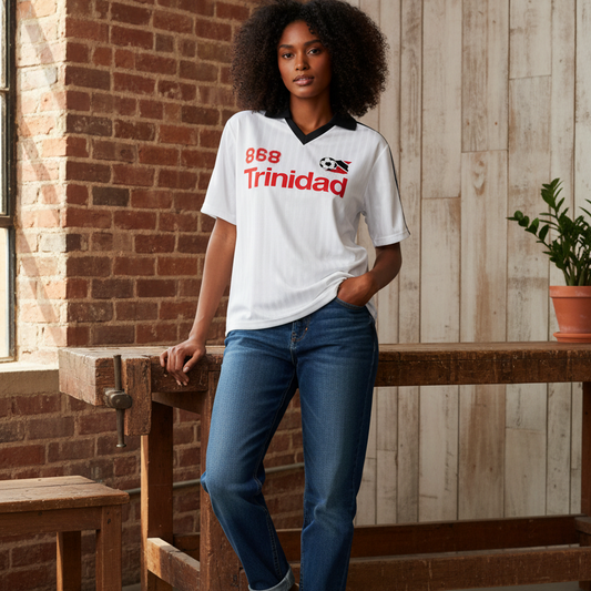 Trinidad Flag Themed Graphic Contrast Collar Striped Unisex Soccer Jersey