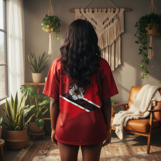 Trinidad Flag Themed Unisex Oversized Mesh V-Neck Graphic Soccer Jersey