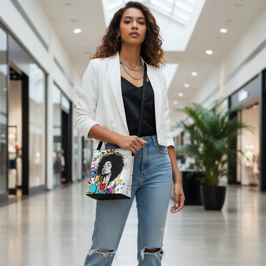 Graffiti Black Art Themed Graphic Minimalist Square Crossbody Bucket Bag