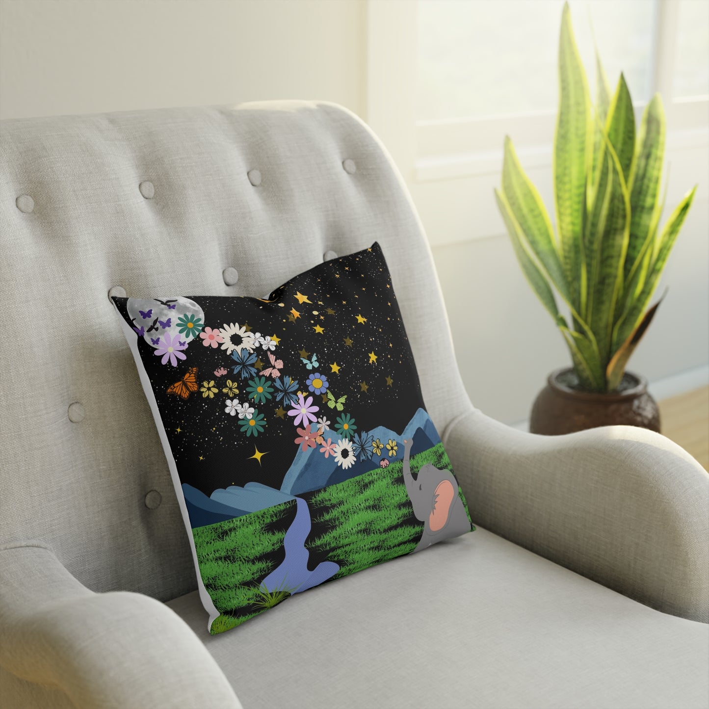 Elephant Dreamscape Cushion - A Cozy Decor for Nature Lovers