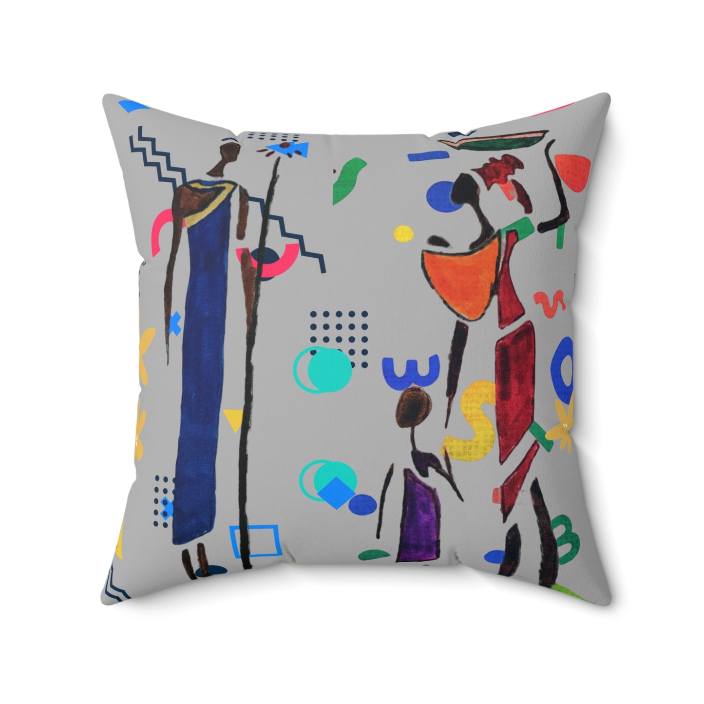 Ethnic Family Doodle Spun Polyester Square Pillow - Handcrafted Home Decor