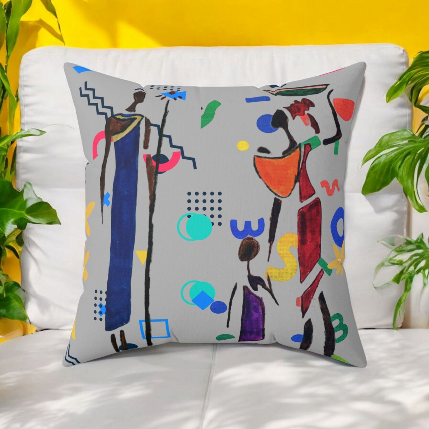 Ethnic Family Doodle Spun Polyester Square Pillow - Handcrafted Home Decor