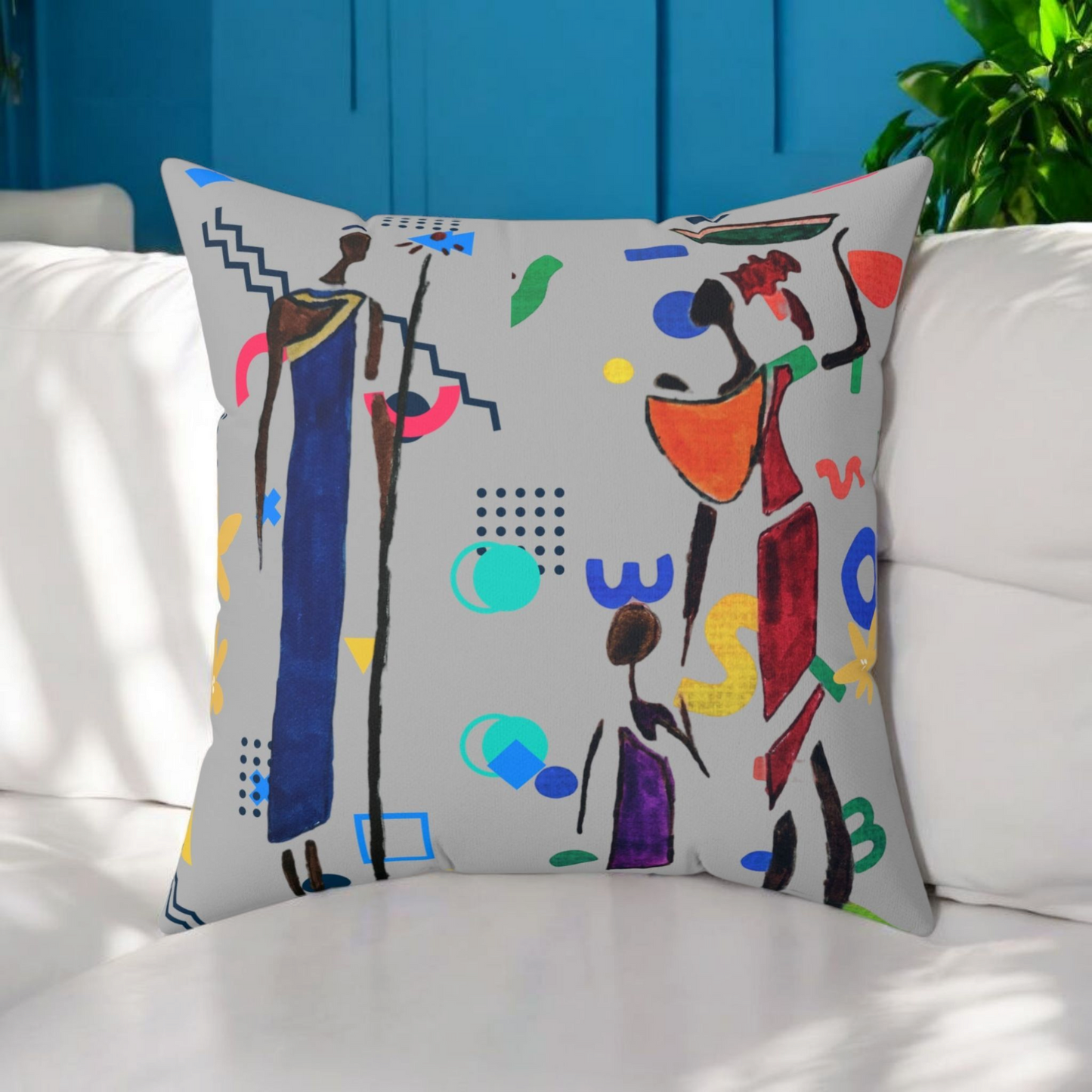 Ethnic Family Doodle Spun Polyester Square Pillow - Handcrafted Home Decor