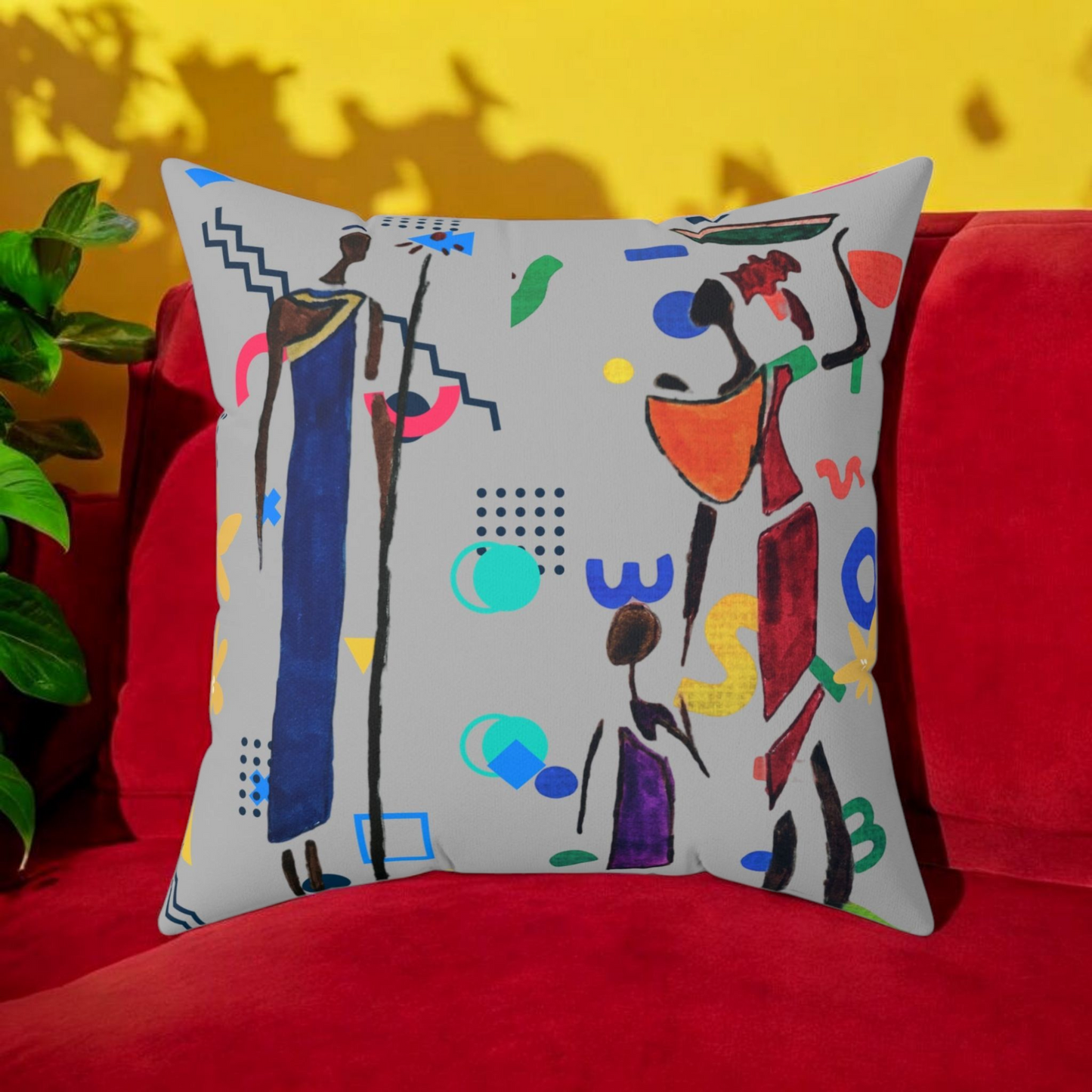 Ethnic Family Doodle Spun Polyester Square Pillow - Handcrafted Home Decor