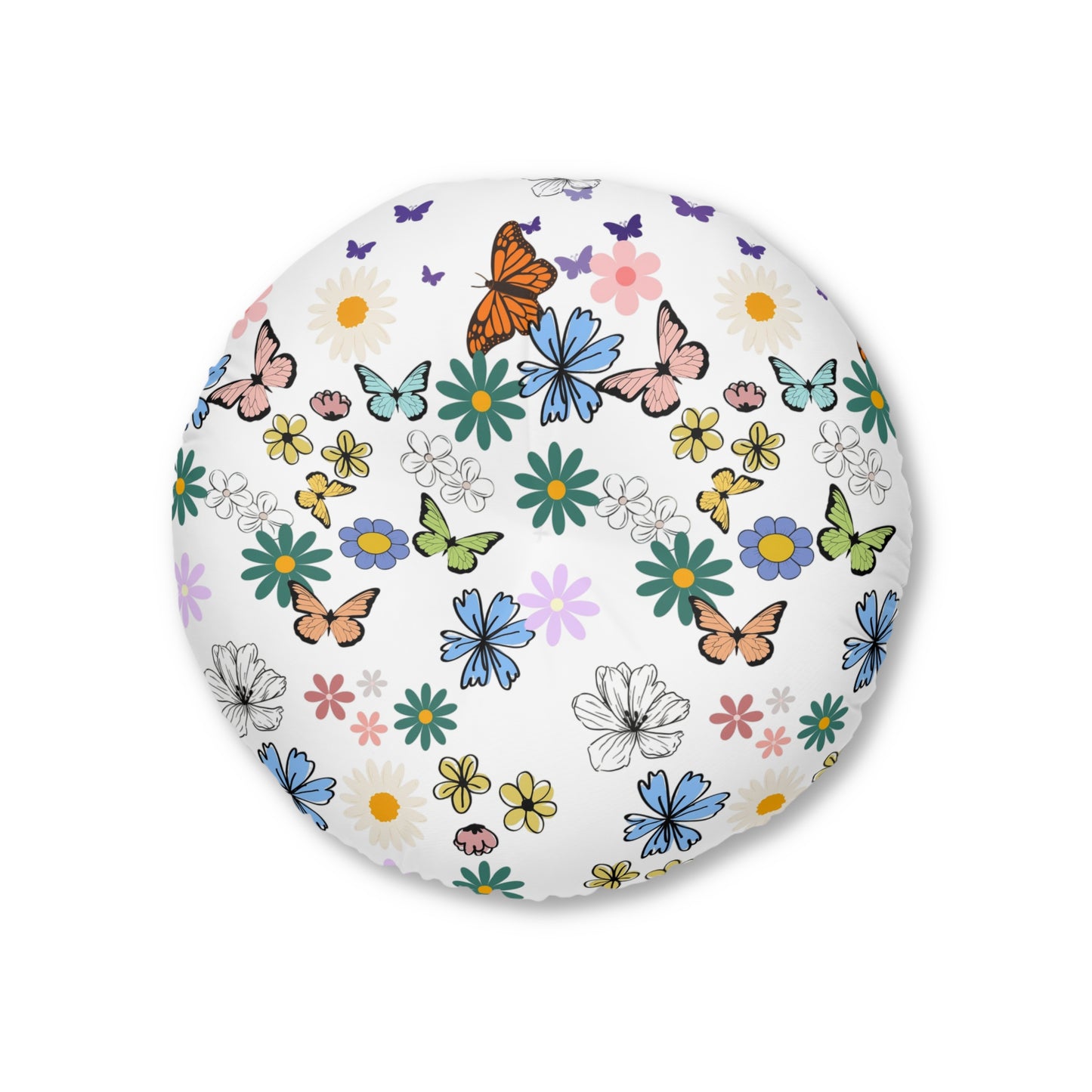 Floral Tufted Floor Pillow - Round Cushion for Cozy Decor