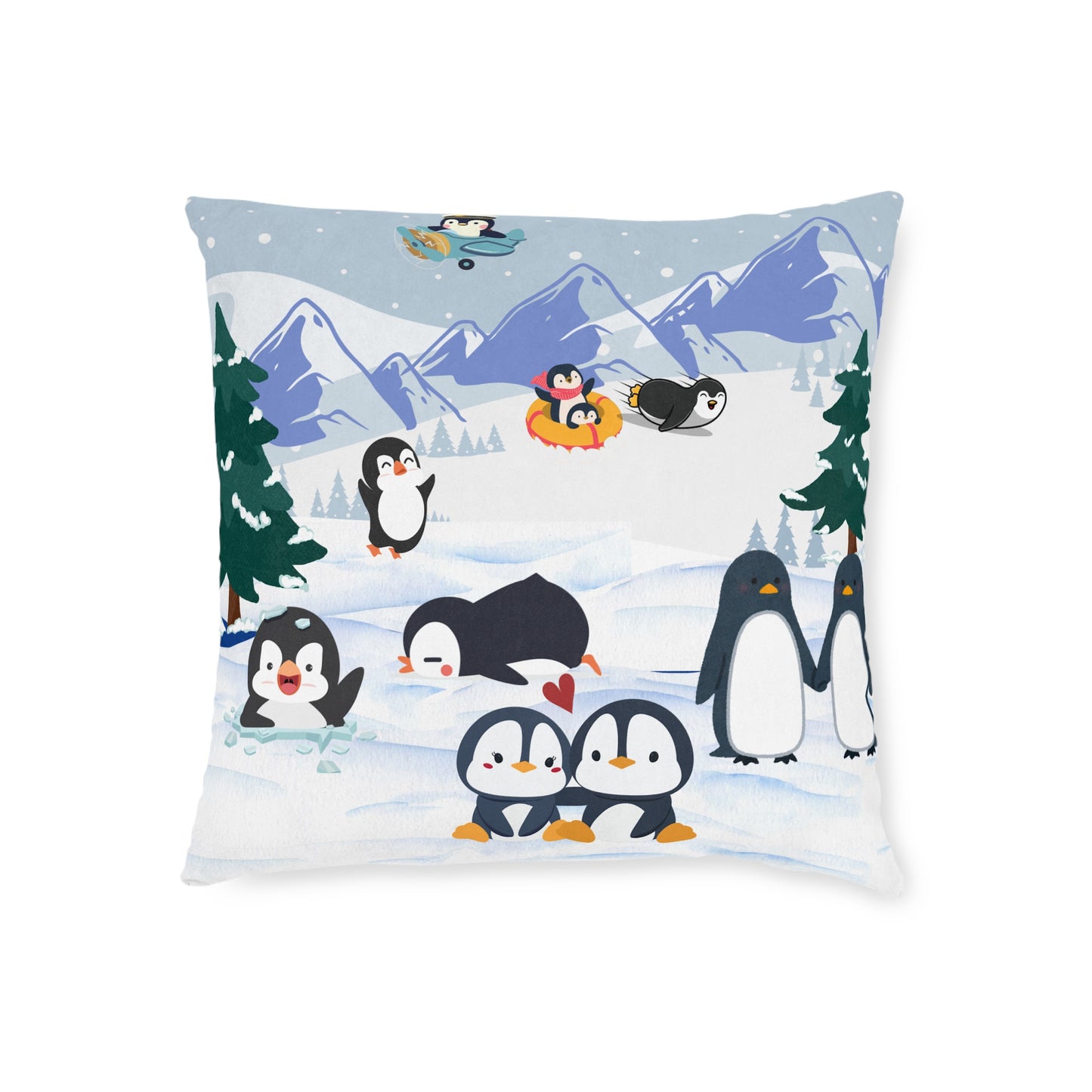 Cute Penguin Square Pillow, Cozy Winter Decor, Animal Lover Gift, Kids Room Accent