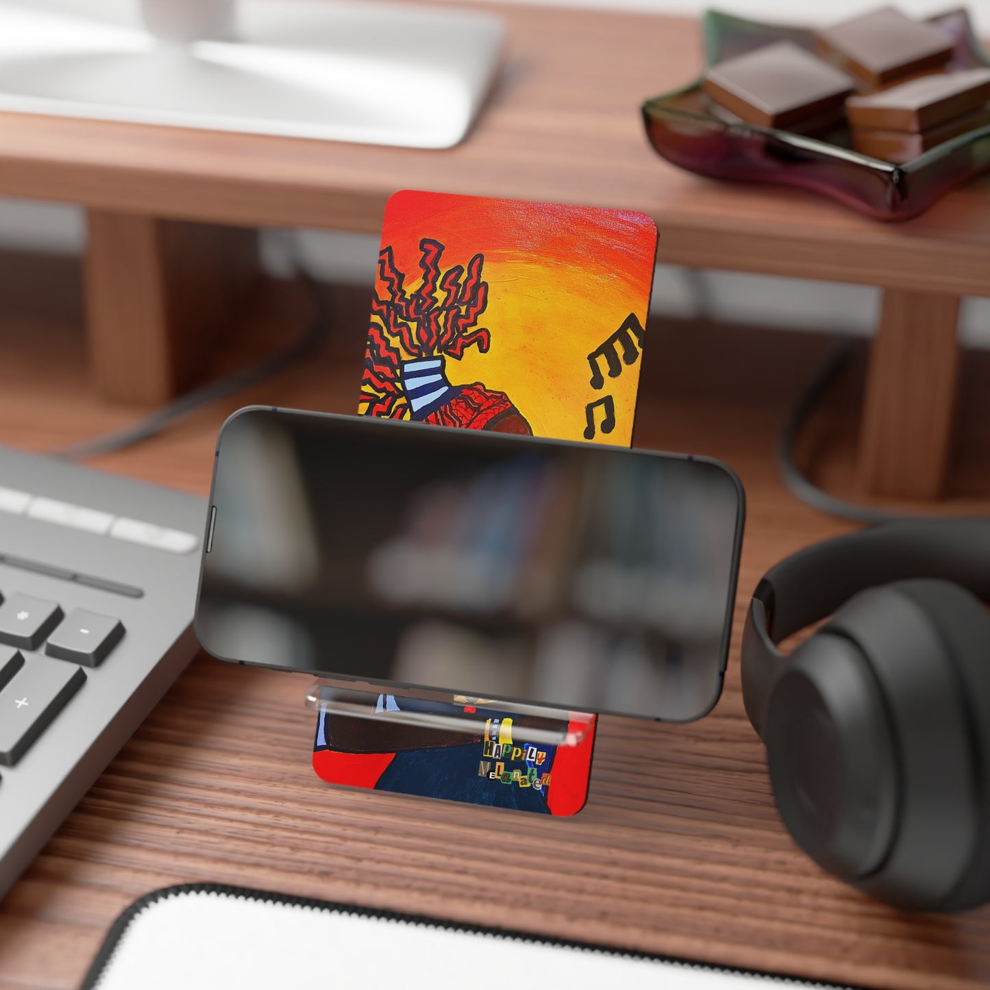 Artistic Smartphone Display Stand - Vibrant Music Theme