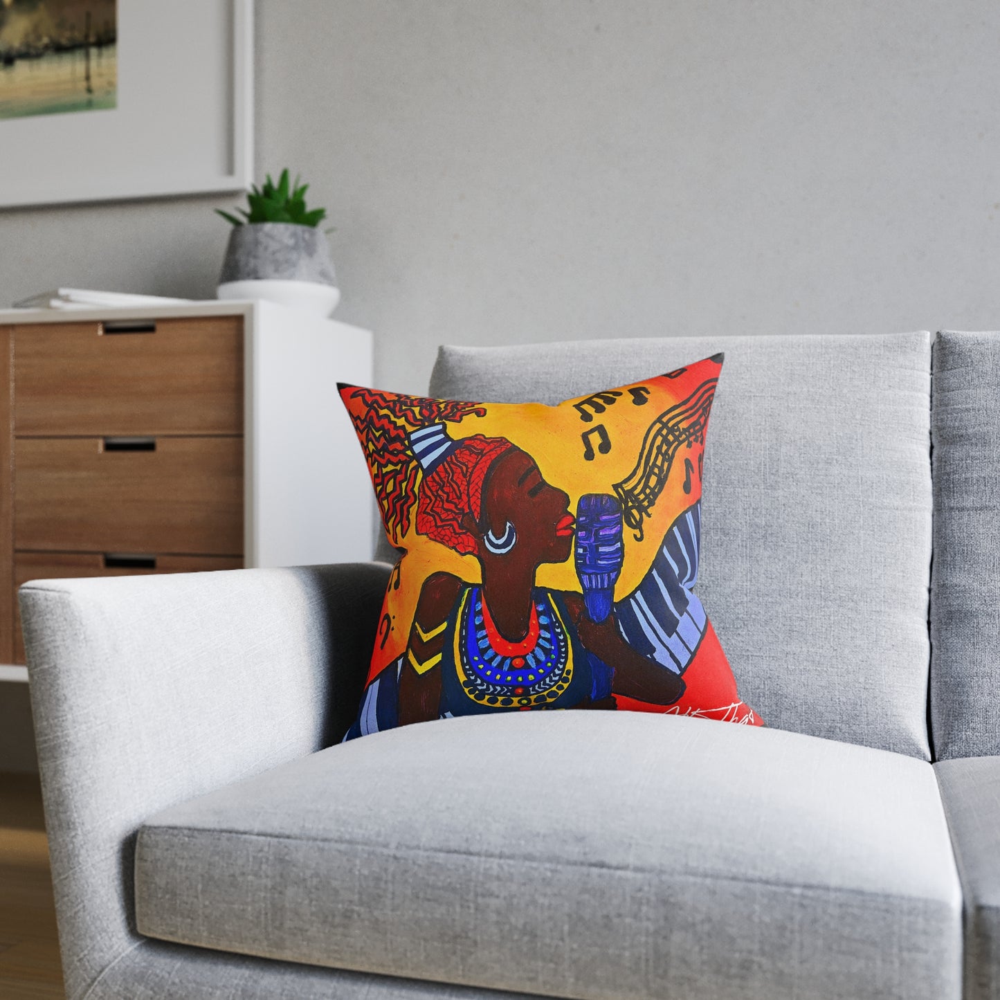 Musical Vibes Square Pillow | Colorful African American Art | Home Decor & Gifts