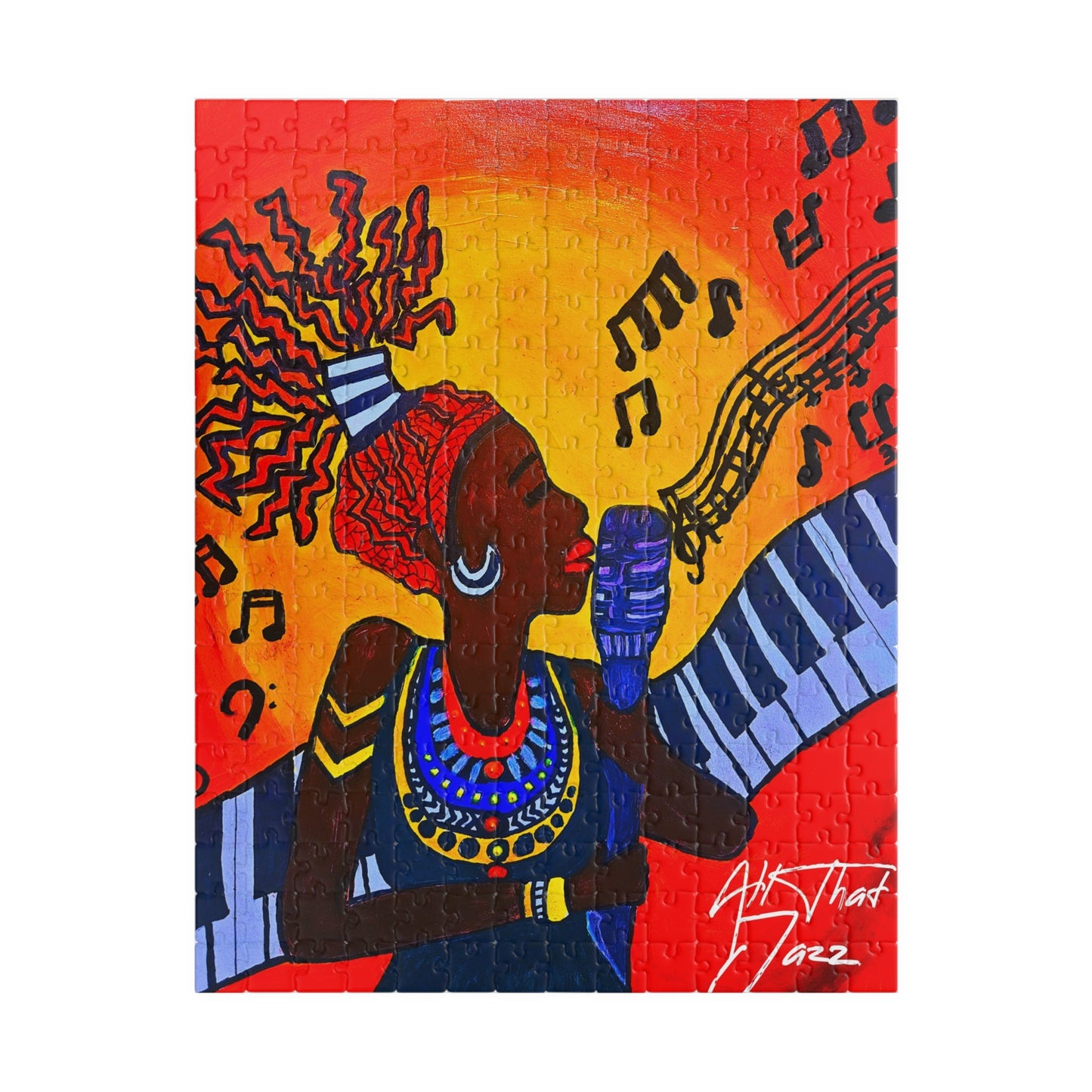 Colorful Jazz Singer Puzzle - Multiple Sizes- Artistic Jigsaw for Music Lovers