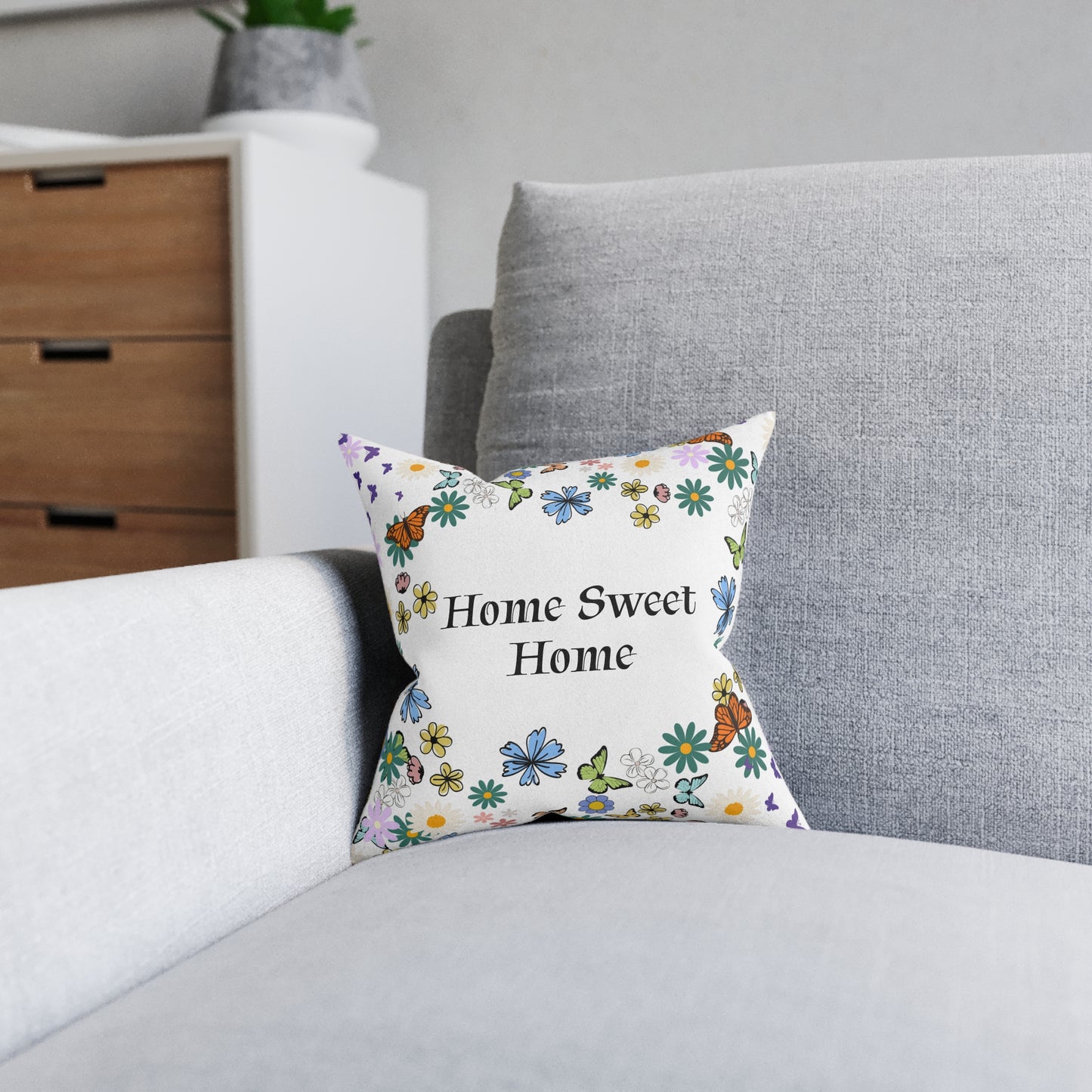 Floral Home Sweet Home Square Pillow - Cozy Decor for Living Room & Bedroom
