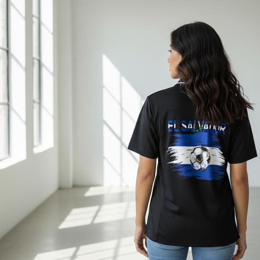 El Salvador Flag Themed Striped V-Neck Soccer Unisex Jersey