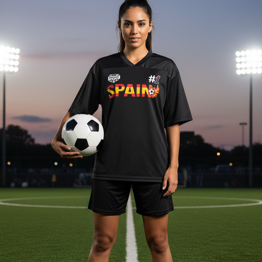 Spain Flag Themed Graphic Mesh V-Neck Soccer Jersey