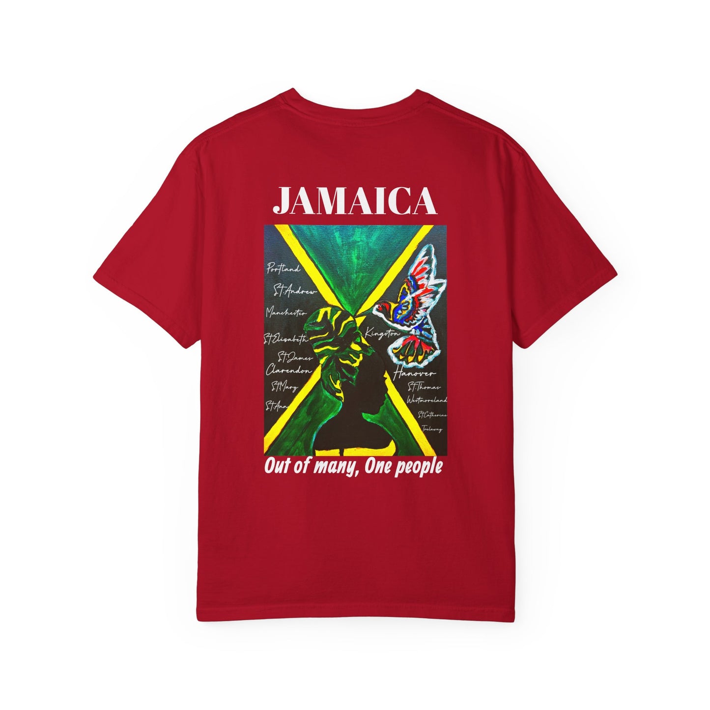 Handcrafted Jamaican Flag Art Graphic Tee, Unisex Garment-Dyed T-shirt