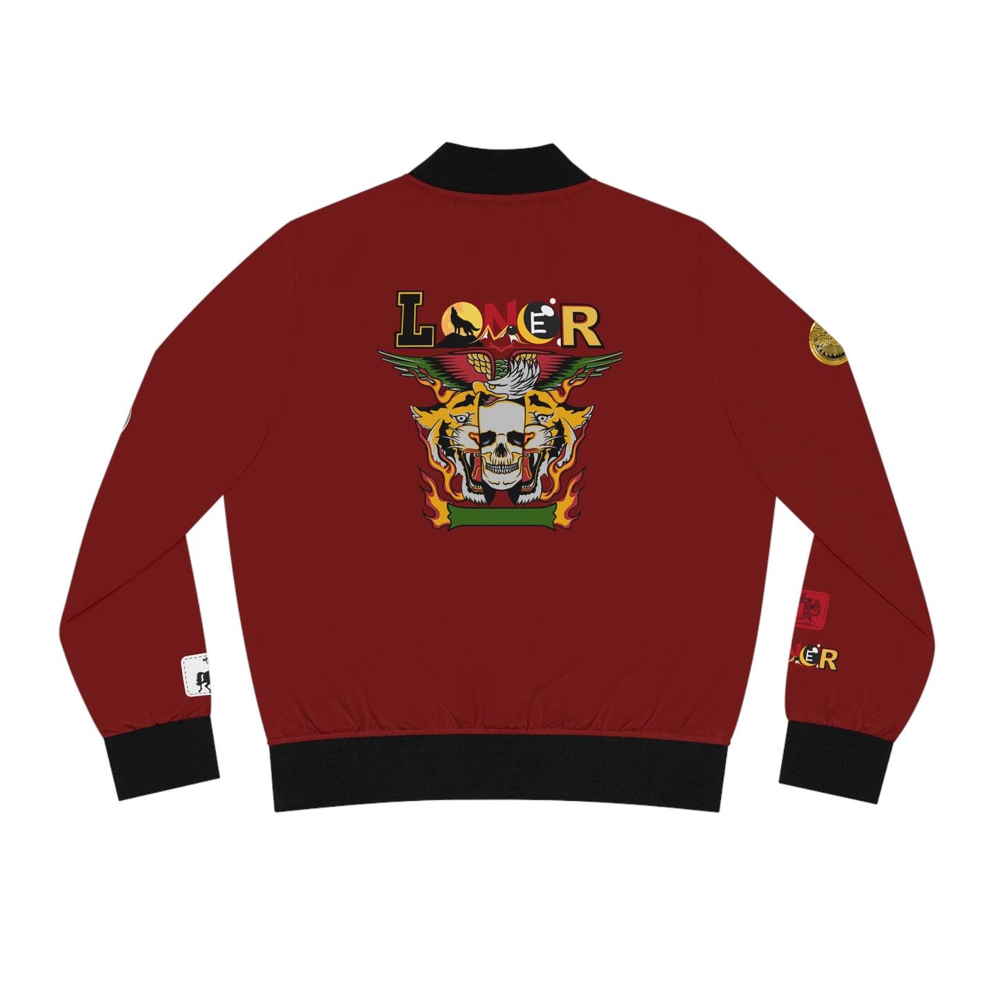 Skull Flames "Loner" Women's Bomber Jacket — Gothic Punk Graphic Outerwear