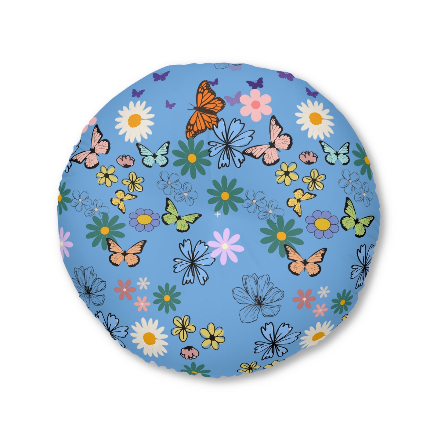Floral Tufted Floor Pillow - Round Cushion for Cozy Decor