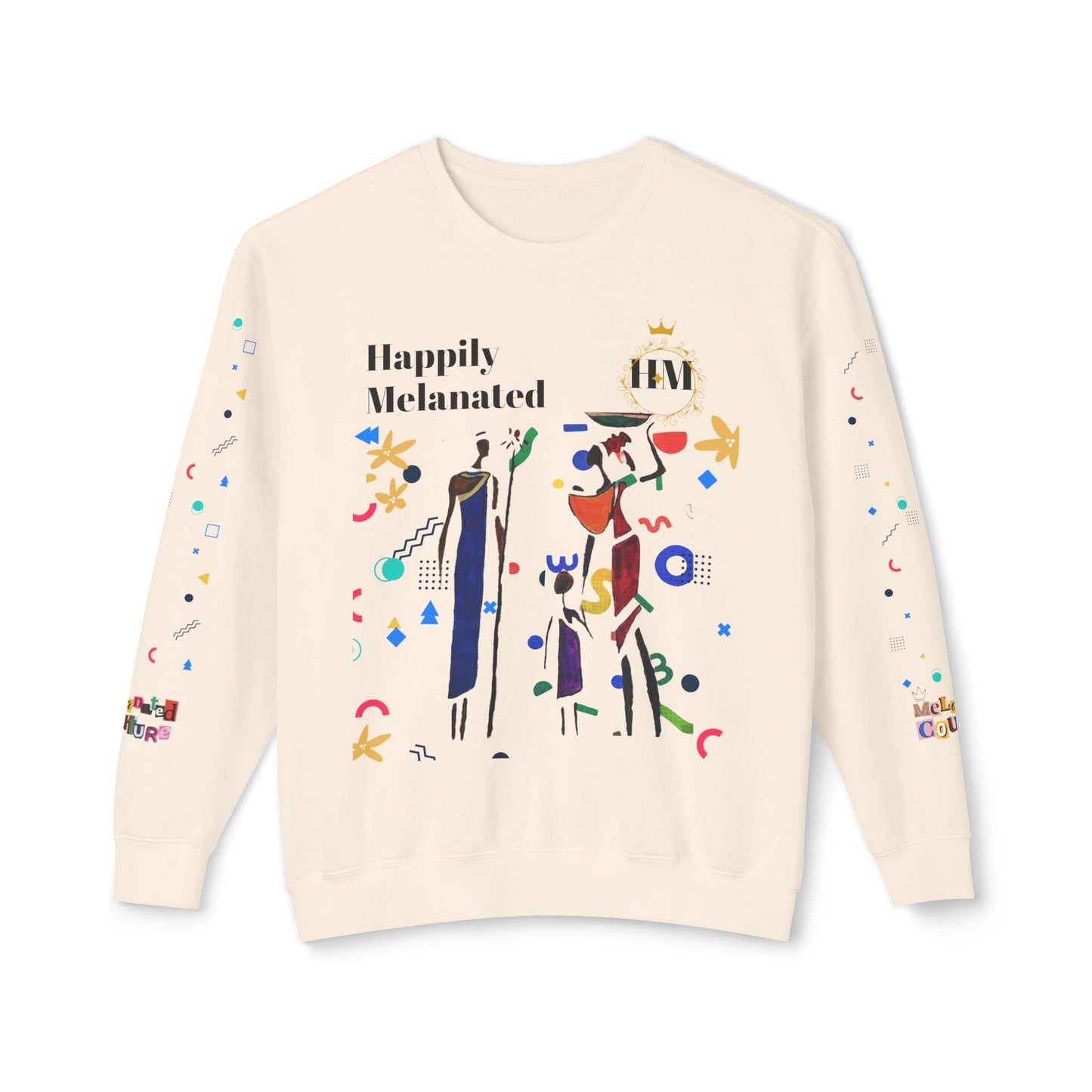 Bold Ethnic Unisex Light Weight Crewneck, Hand-drawn Tribal Family Doodle Design