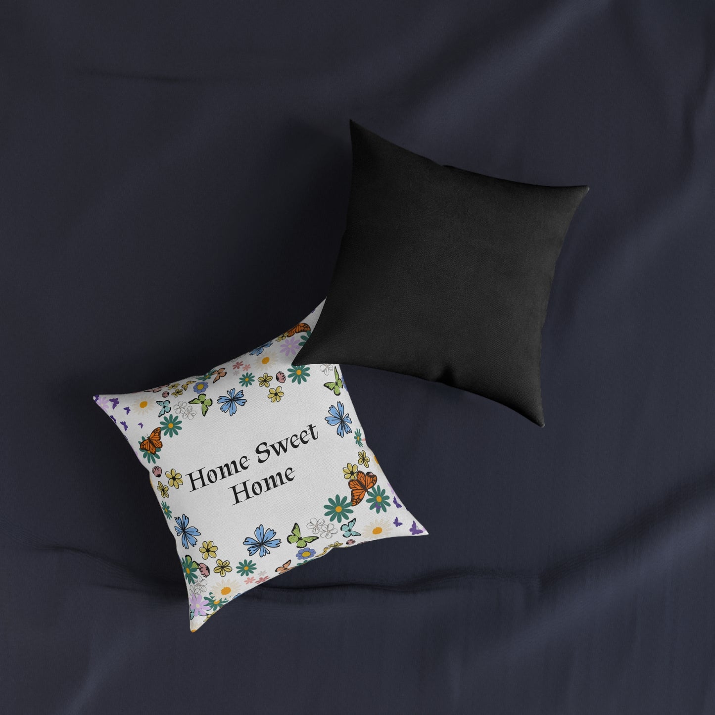 Floral Home Sweet Home Square Pillow - Cozy Decor for Living Room & Bedroom