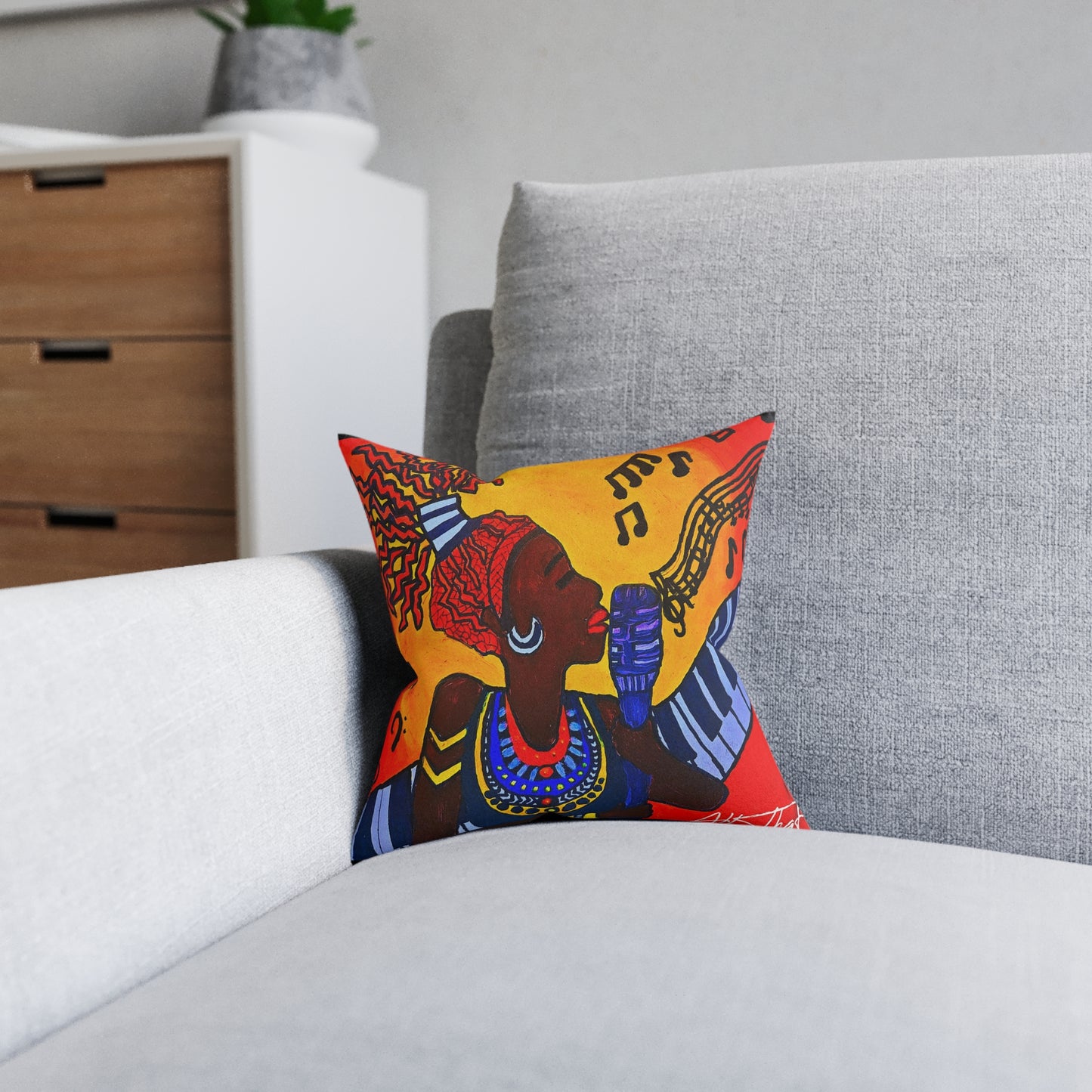 Musical Vibes Square Pillow | Colorful African American Art | Home Decor & Gifts