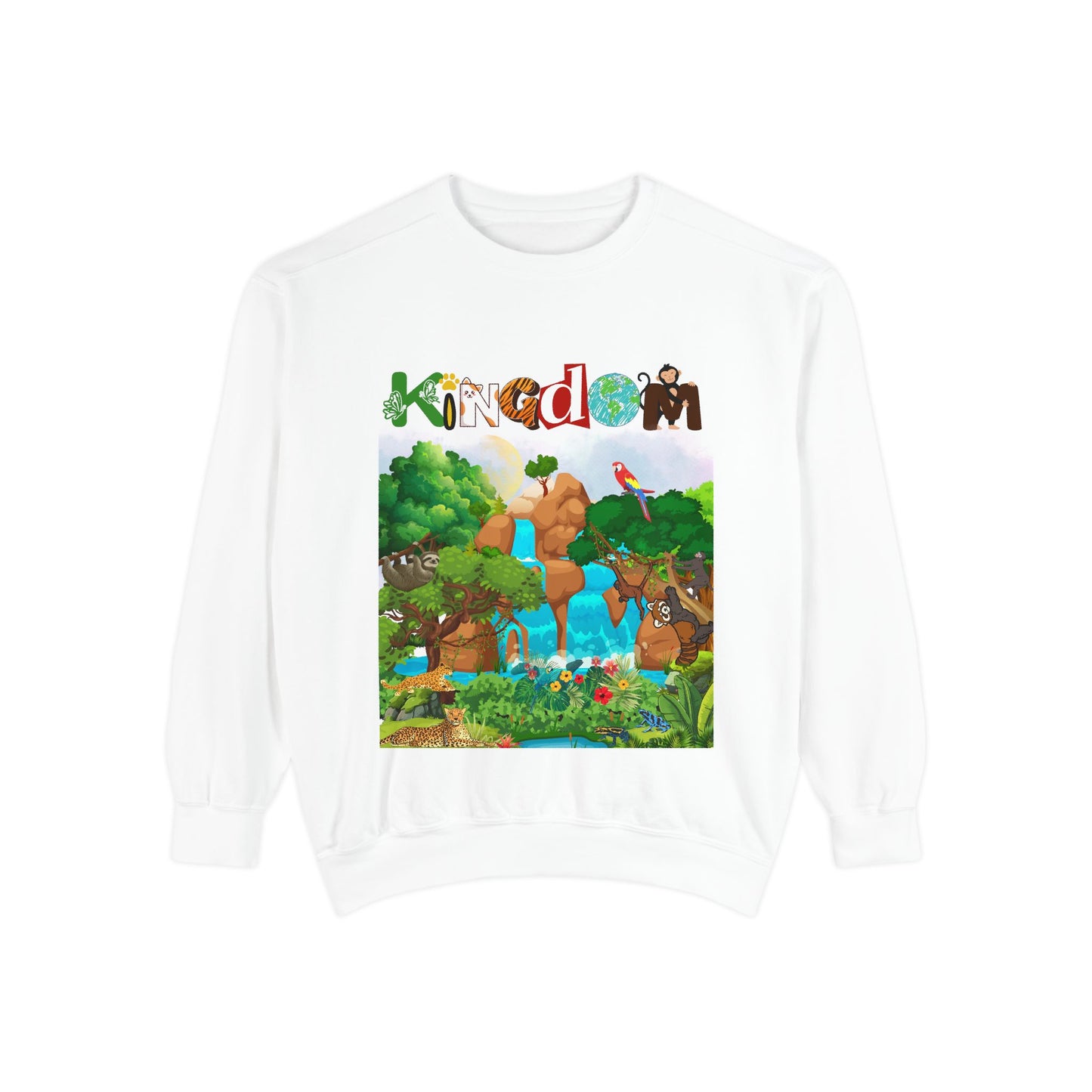 Jungle Animals Waterfall Art Sweatshirt, Animal Lover Gift, Wildlife Clothing, Rainforest Jumper