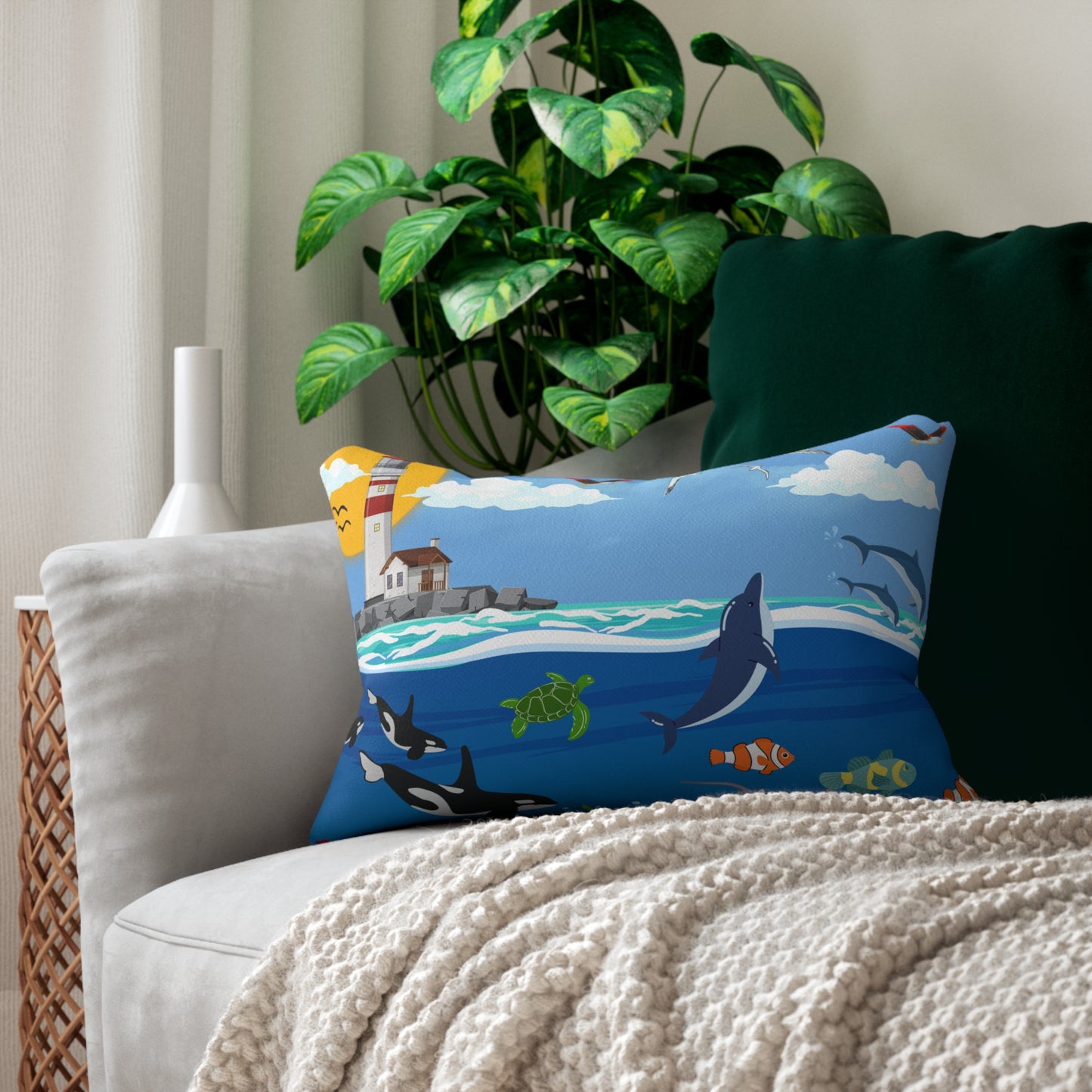 Ocean Adventure Lumbar Pillow - Nautical Marine Decor for Home