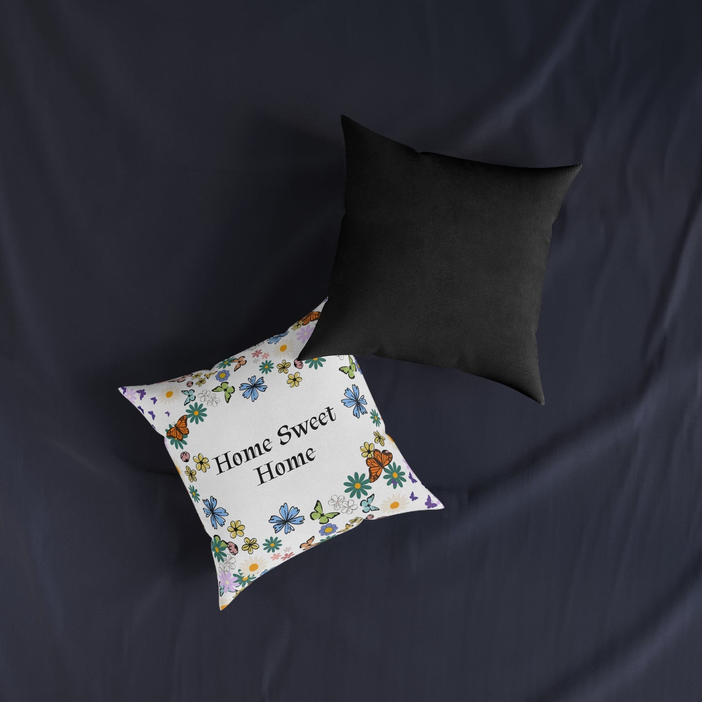Floral Home Sweet Home Square Pillow - Cozy Decor for Living Room & Bedroom