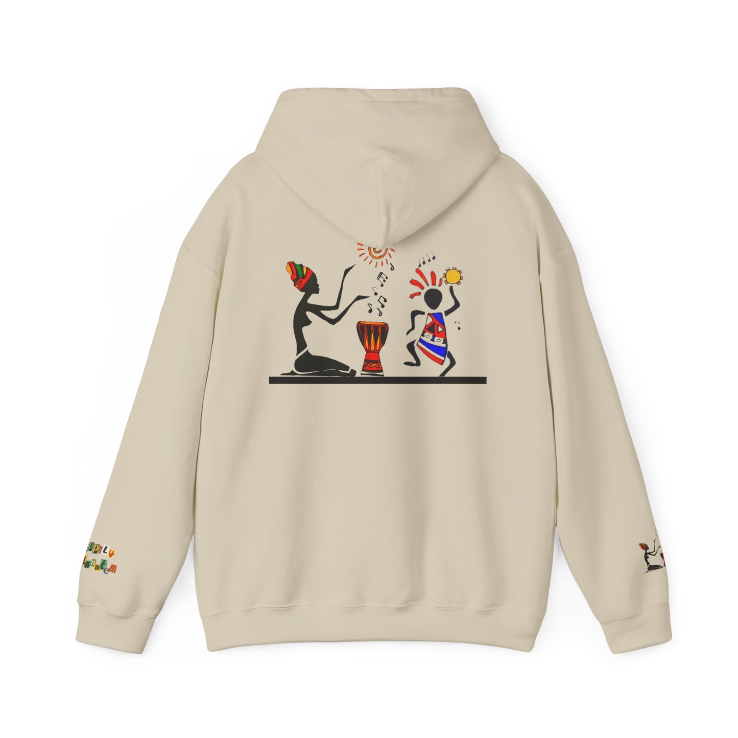 Ethnic Streetwear Pullover Hoodie, Hand-Drawn Tribal Music Art, Urban Fashion