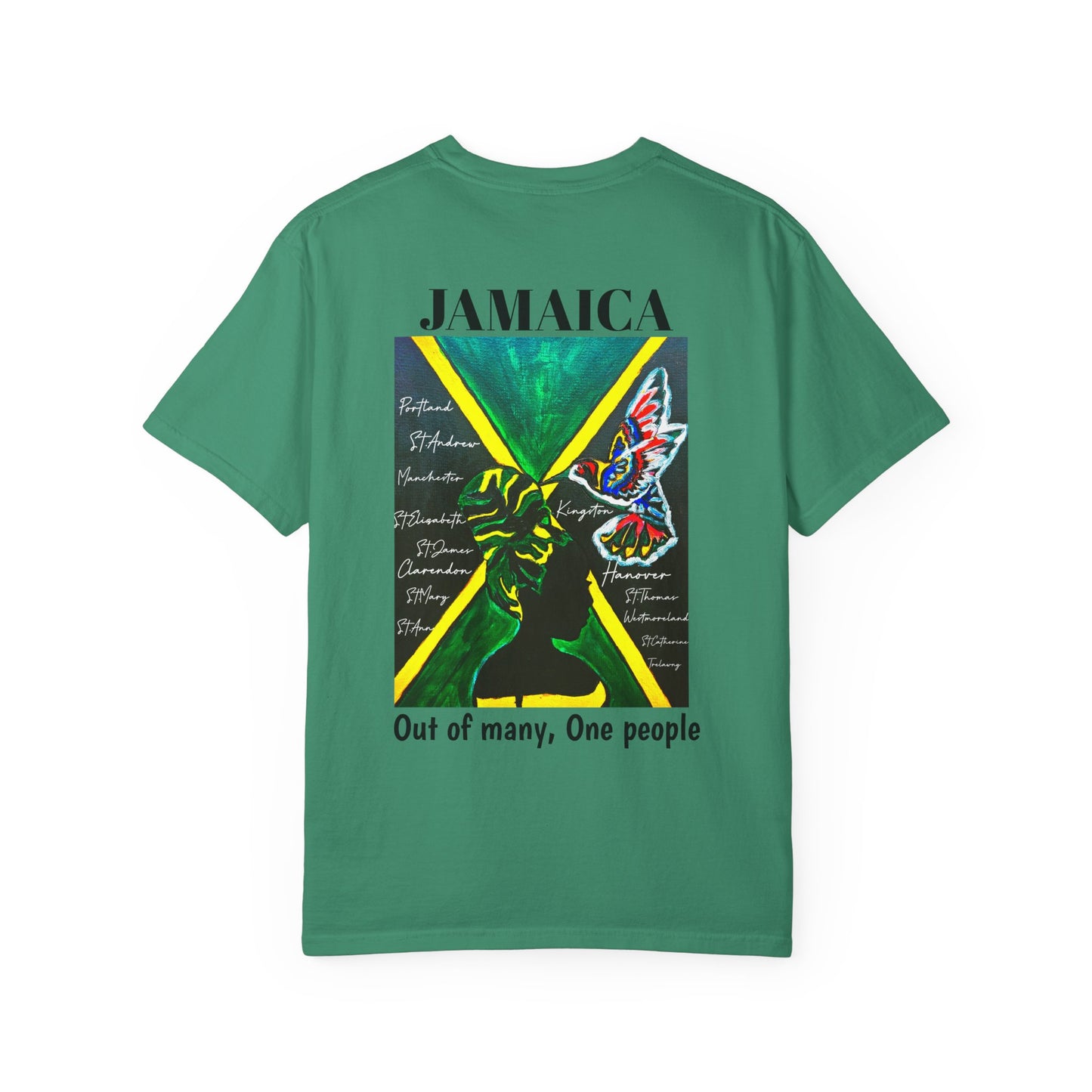 Handcrafted Jamaican Flag Art Graphic Tee, Unisex Garment-Dyed T-shirt