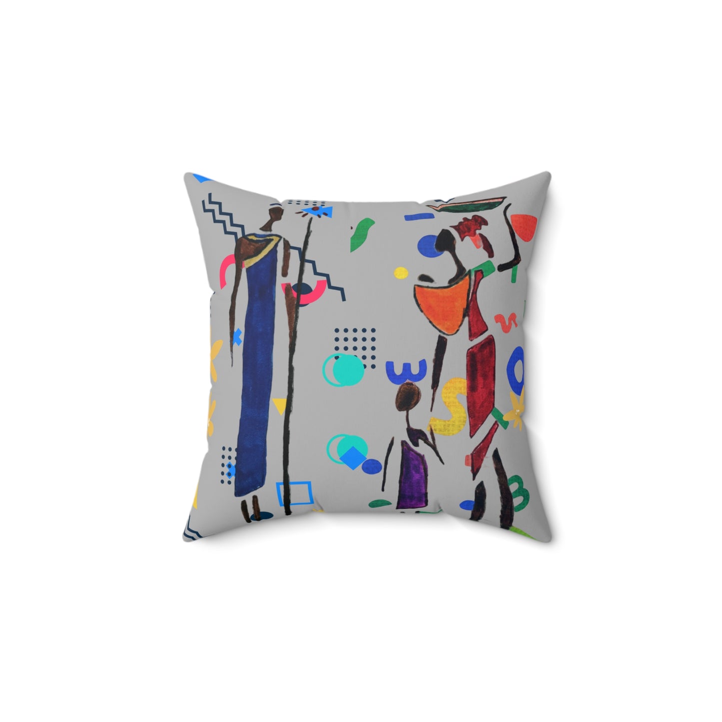Ethnic Family Doodle Spun Polyester Square Pillow - Handcrafted Home Decor
