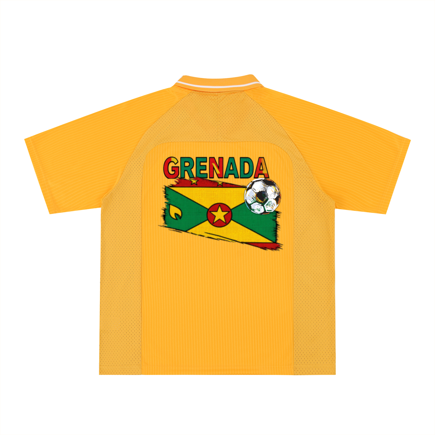 Grenada Flag Themed Graphic Stripe Collared Soccer Jersey