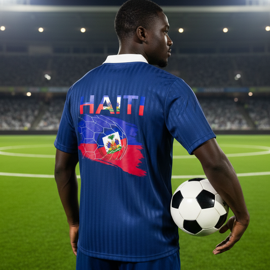 Haiti Flag-Inspired Unisex Soccer Jersey Featuring a Contrast Collar and Striped Design